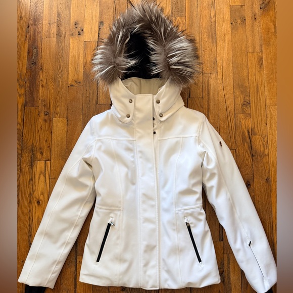 Postcard Jackets & Blazers - Postcard Elegant White Fox Fur-Trimmed Women's Ski Jacket IT Sz 40; US Sz 4